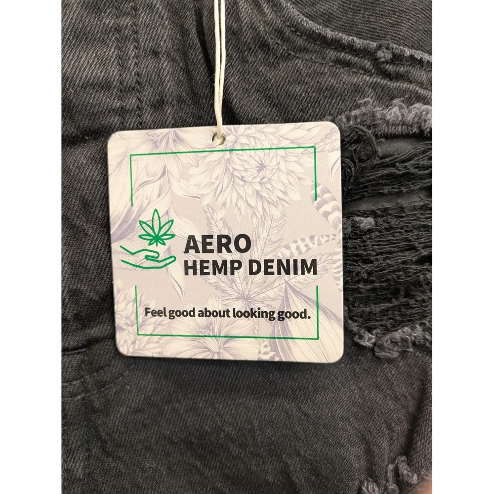 AERO 90s Baggy Short 6 Inch Distressed Denim Shorts‎ Black Size 2 New With Tags